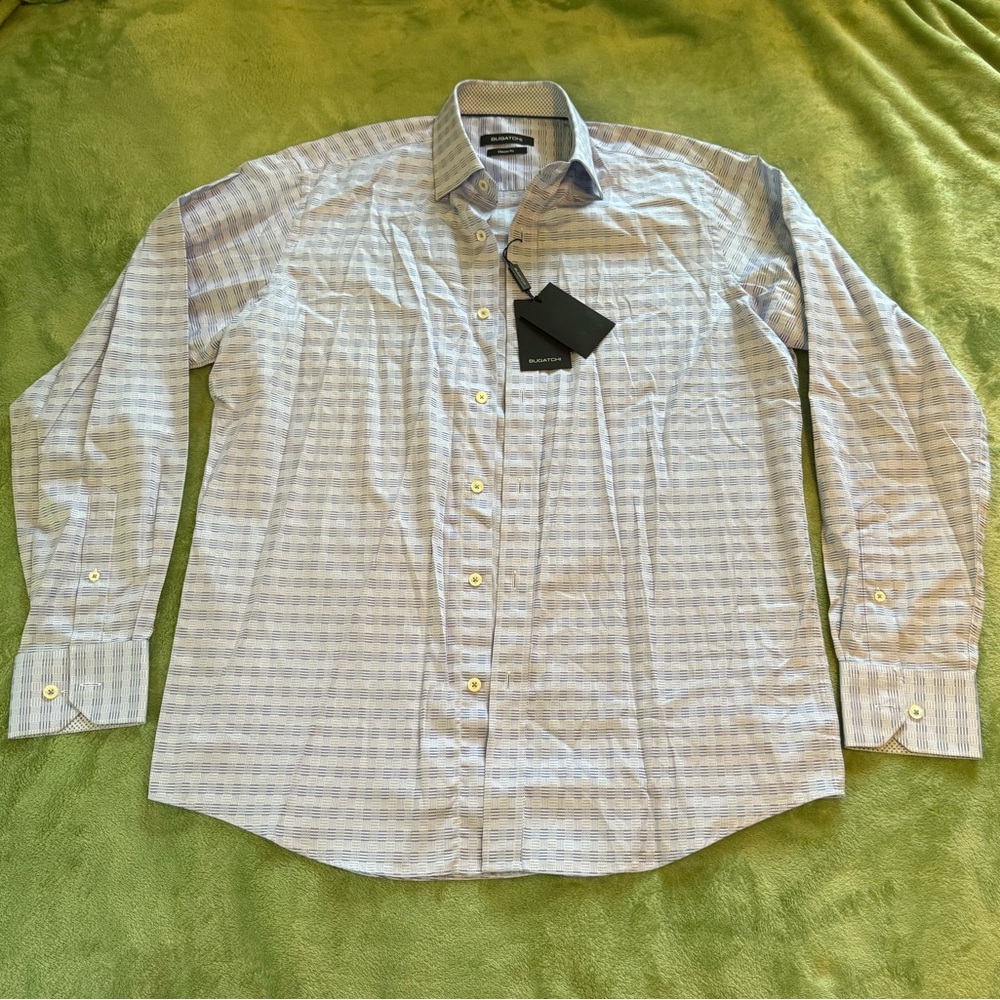 Bugatchi men’s small blue button up collared shirt